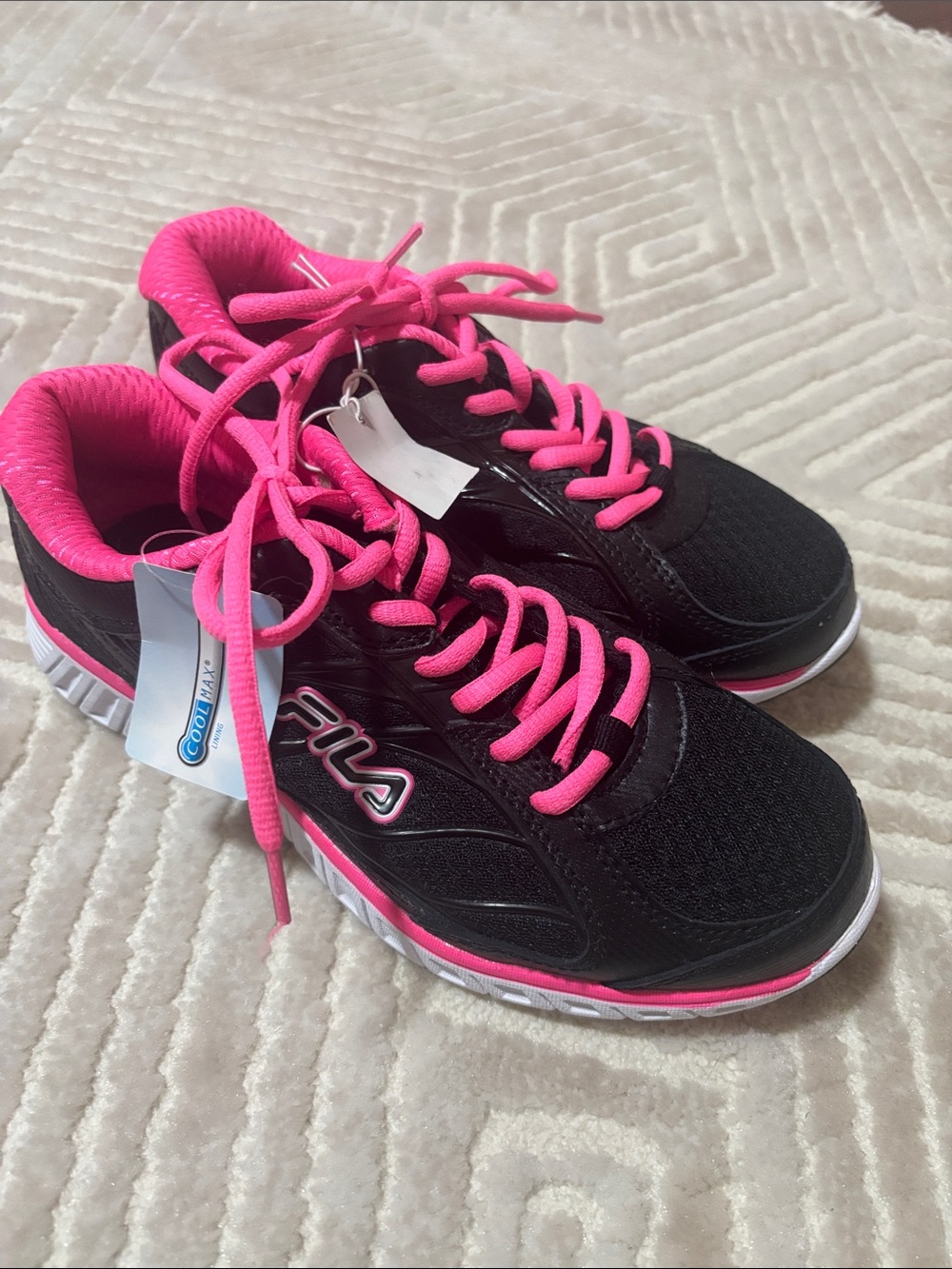 Fila Women's Black and Hot Pink Athletic Sneakers with Bright Pink Accents